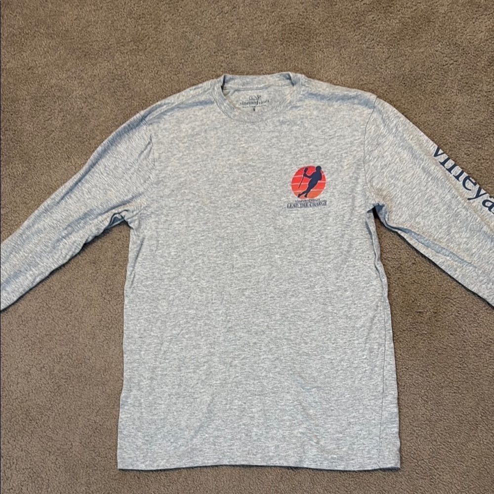 Vineyard Vines Gray Long Sleeve Lacrosse Tee with Sleeve Graphics